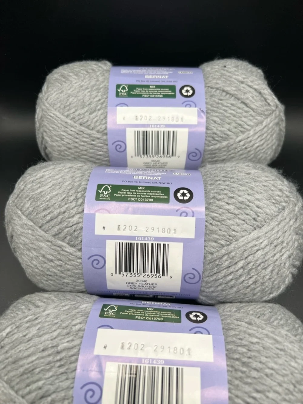 Bernat Softee Chunky Yarn Grey Heather Each Skein 164 Yards-3 Skeins